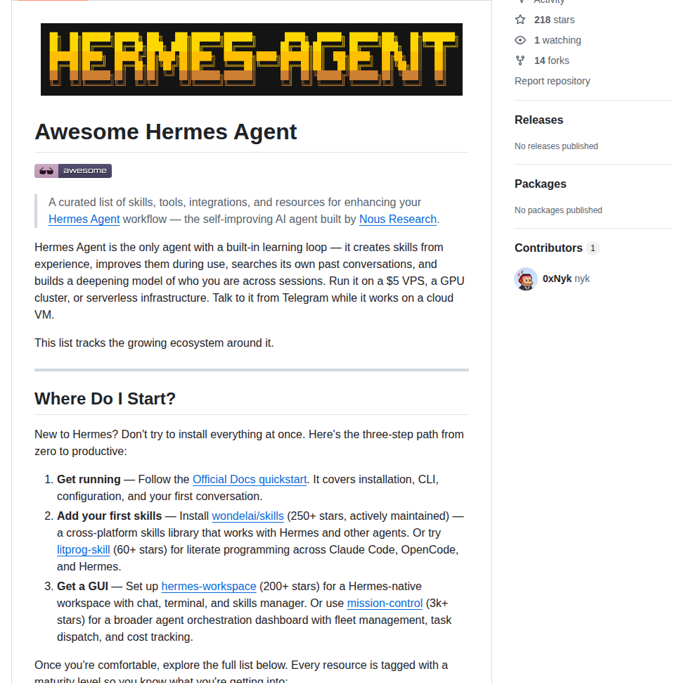 0xnyk Awesome Hermes Agent screenshot