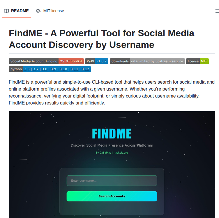 0xsaikat Findme screenshot