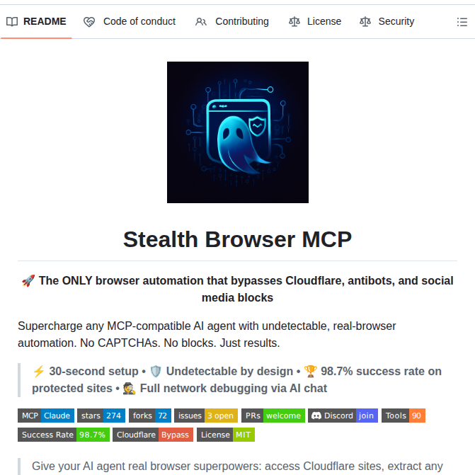 0xsojalsec Stealth Browser Mcp screenshot