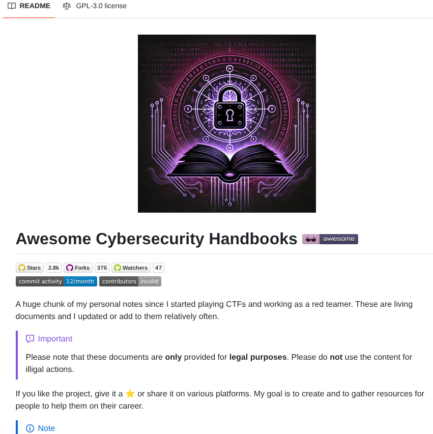 0xsyr0 Awesome Cybersecurity Handbooks screenshot