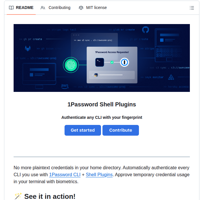 1password Shell Plugins screenshot