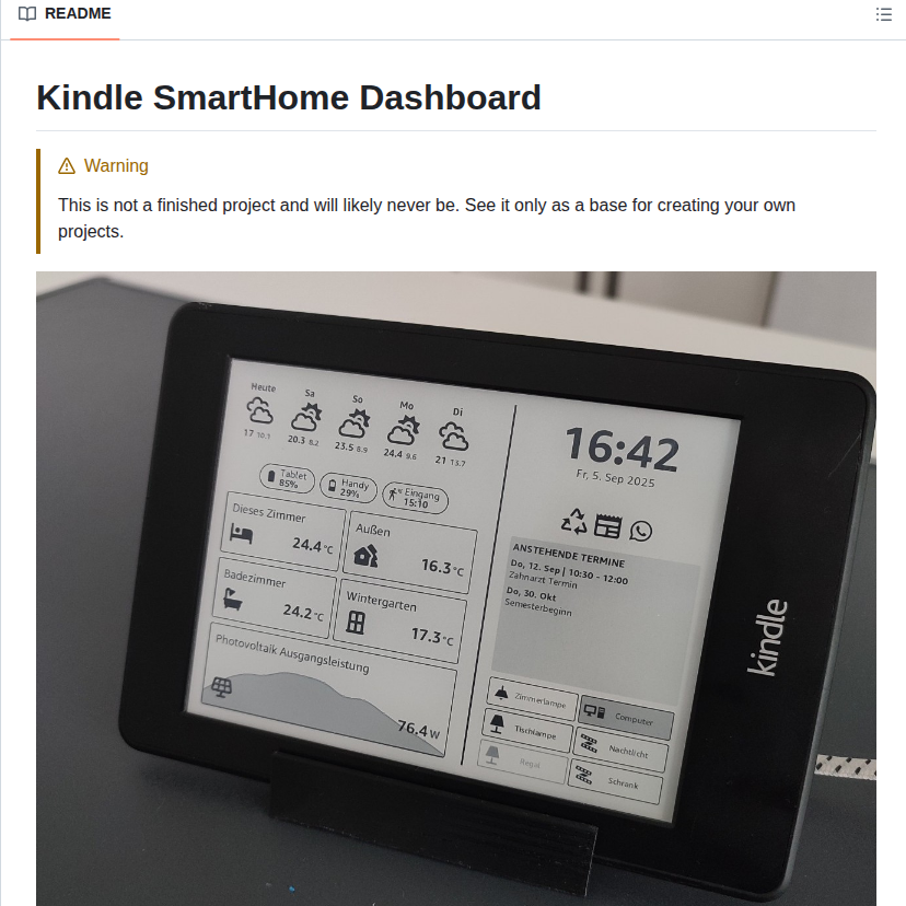 1randomdev Kindle Smarthome Dashboard screenshot