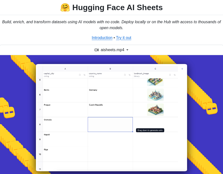 Huggingface Aisheets screenshot
