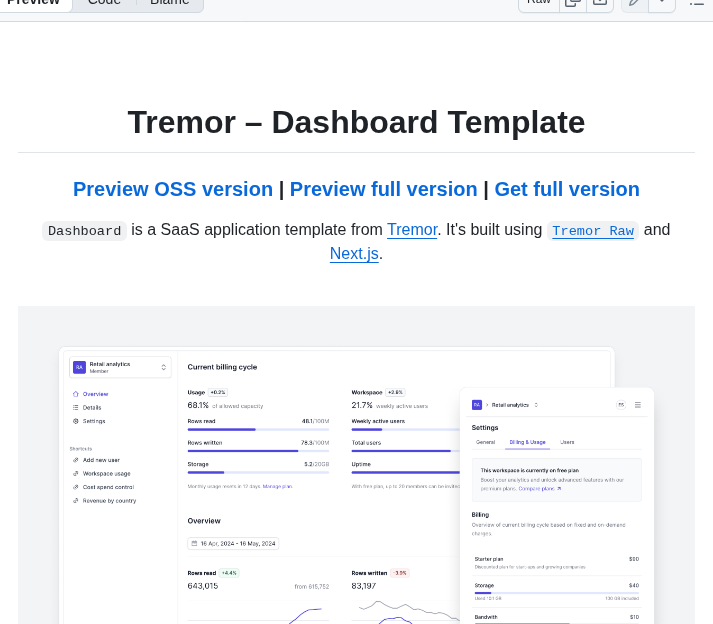 Tremorlabs Template Dashboard Oss screenshot