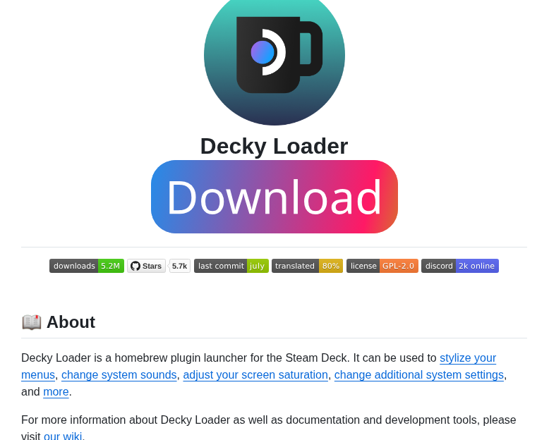 Steamdeckhomebrew Decky Loader screenshot