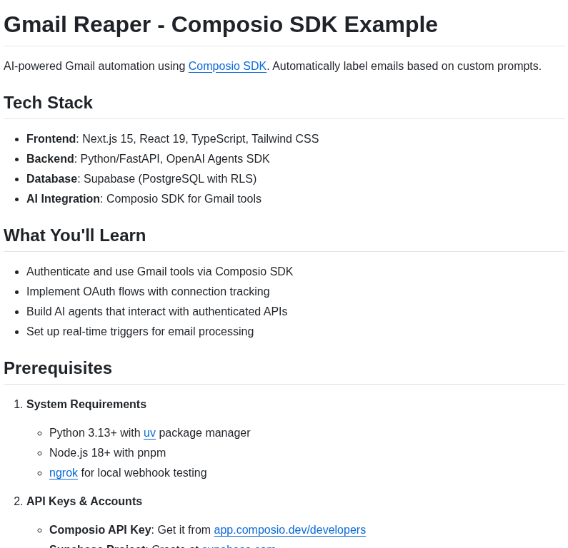 Composiohq Filter Gmails Example screenshot