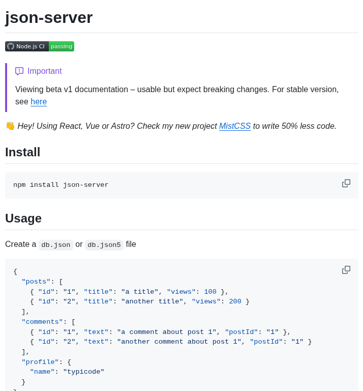 Typicode Json Server screenshot