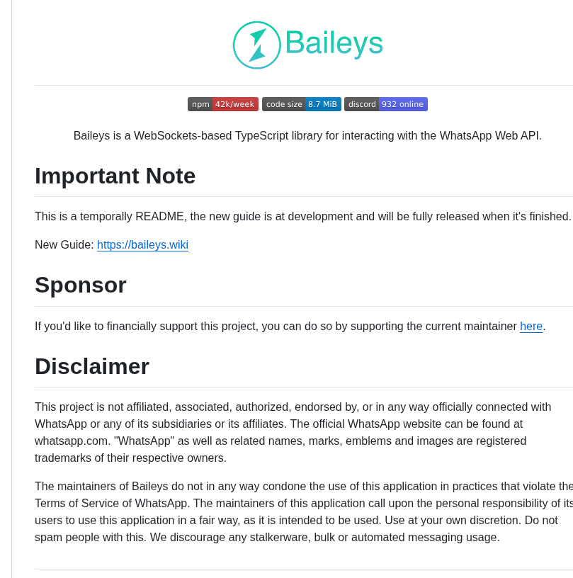 Whiskeysockets Baileys screenshot