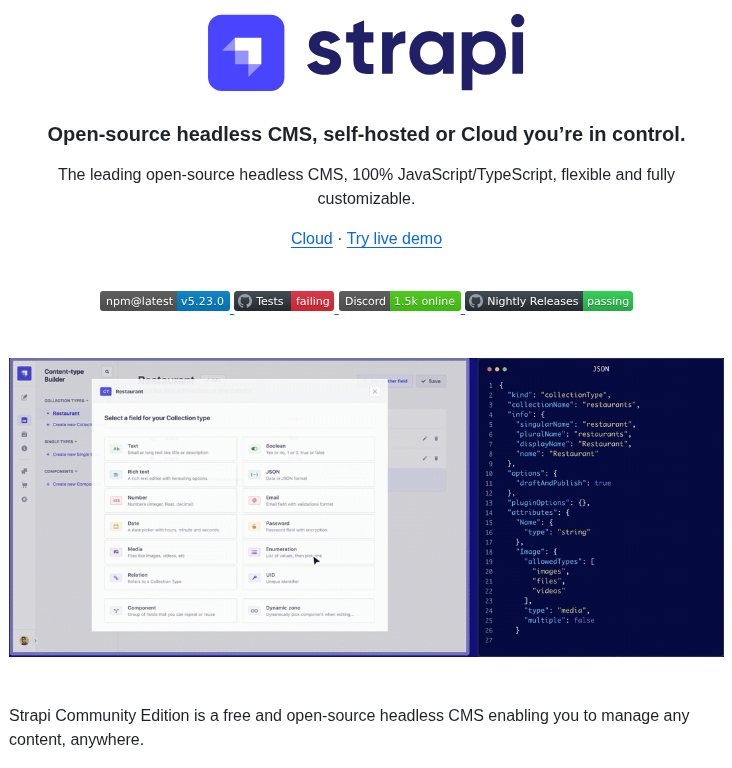 Strapi Strapi screenshot