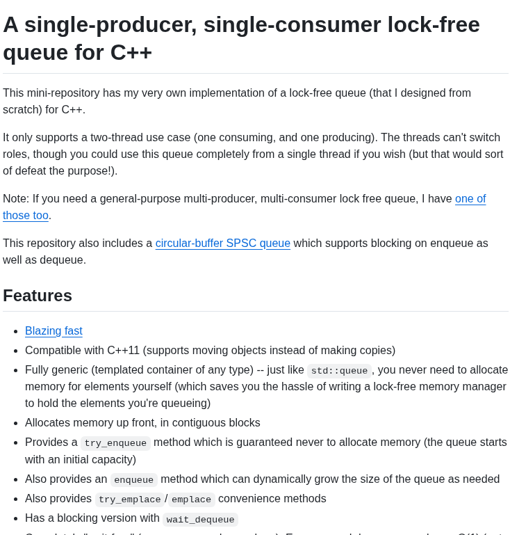 Cameron314 Readerwriterqueue screenshot