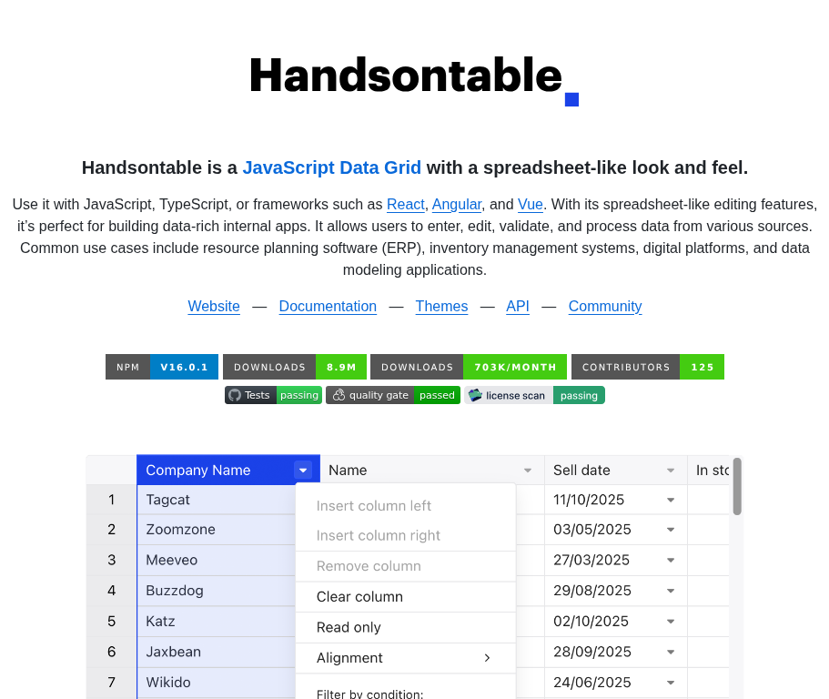Handsontable Handsontable screenshot