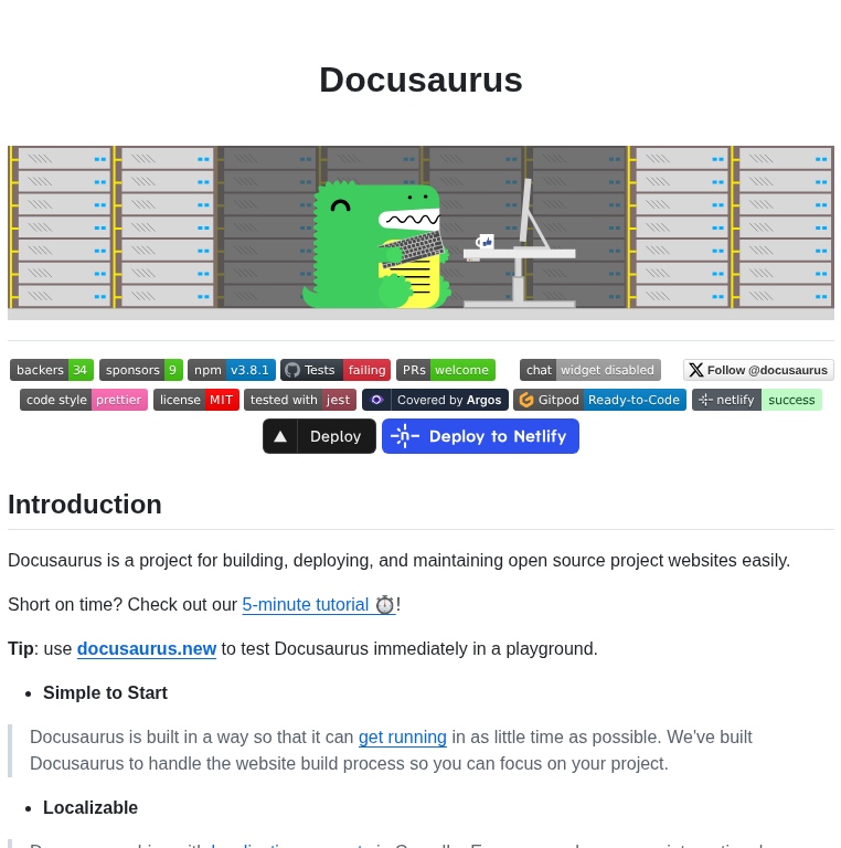 Facebook Docusaurus screenshot