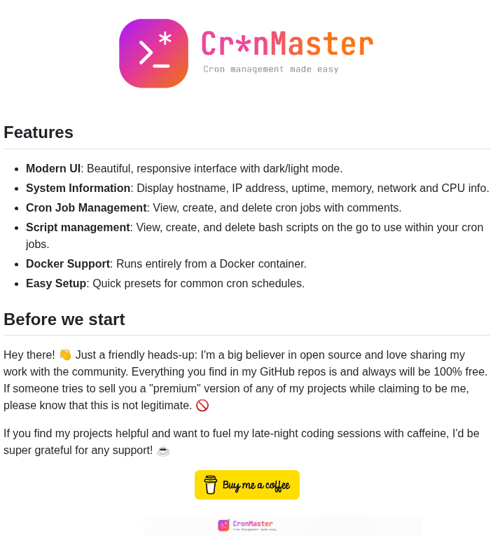 Fccview Cronmaster screenshot