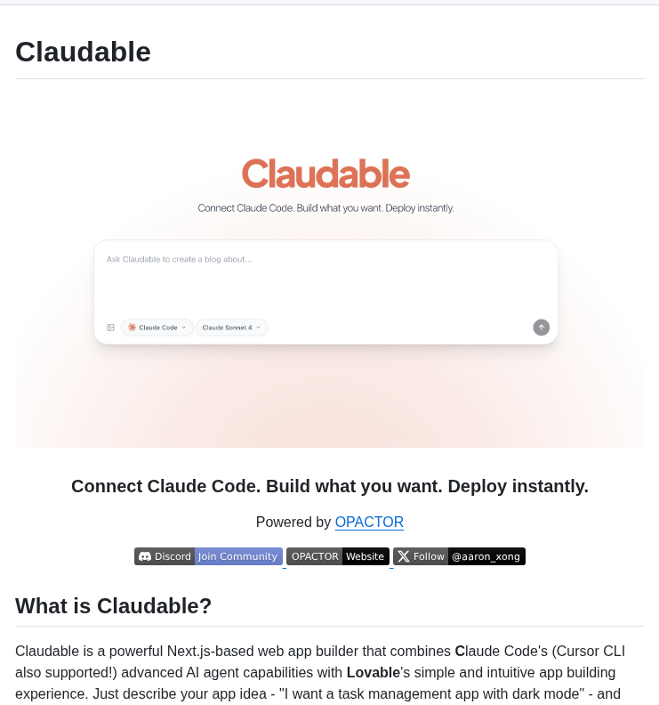 Opactorai Claudable screenshot