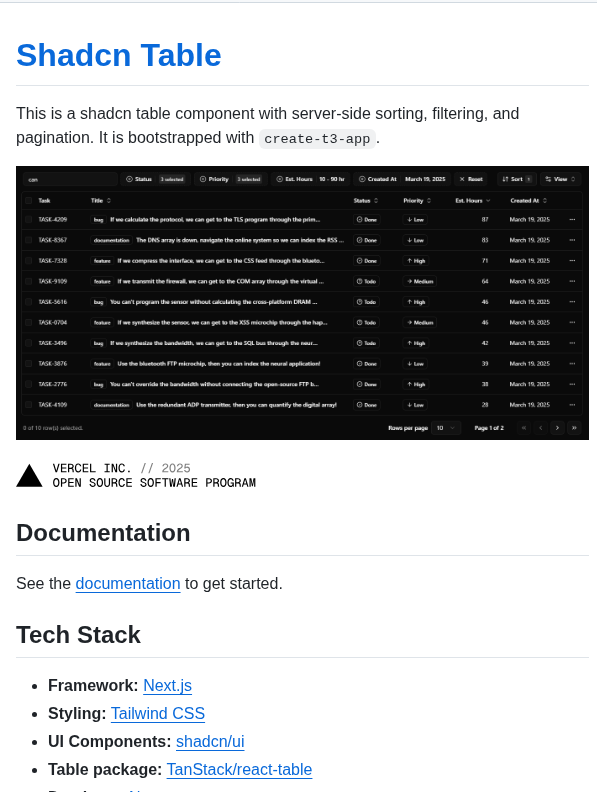 Sadmann7 Shadcn Table screenshot