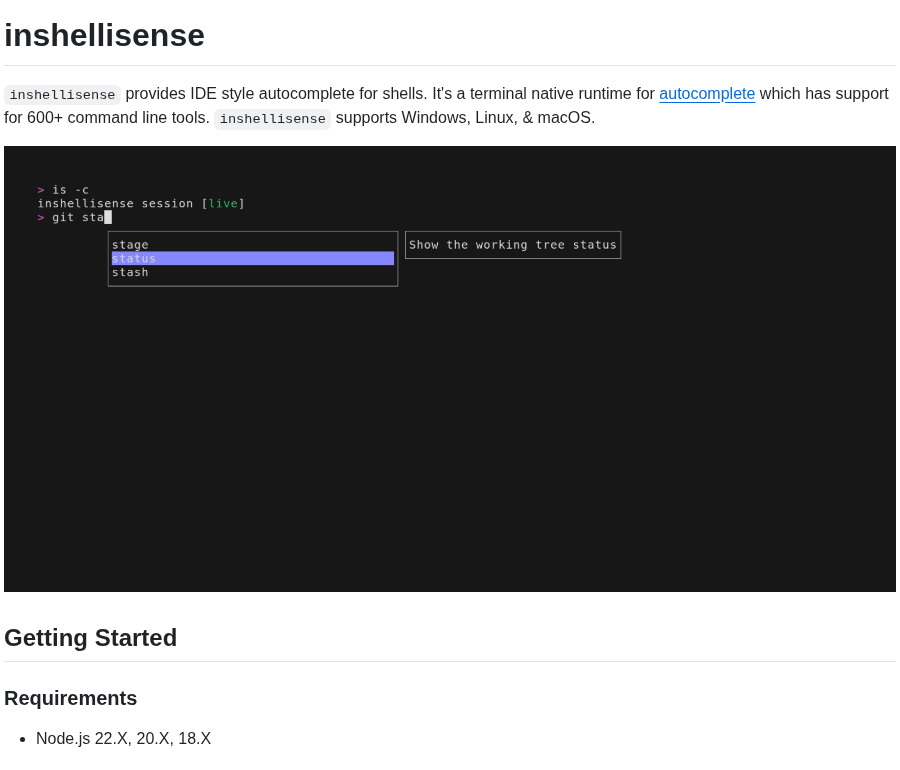 Microsoft Inshellisense screenshot