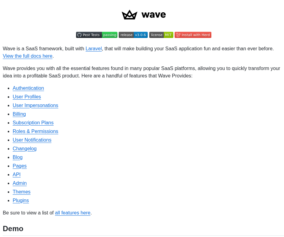 Thedevdojo Wave screenshot