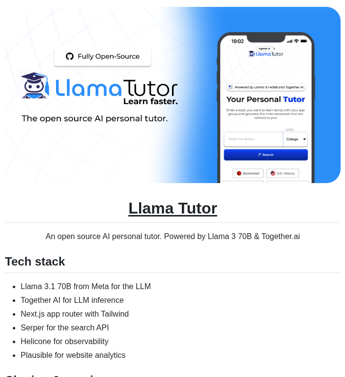 Nutlope Llamatutor screenshot