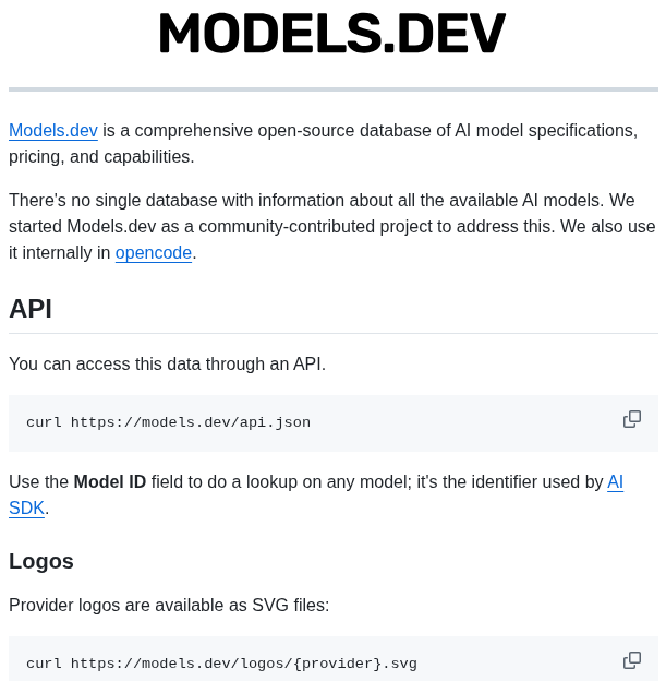 Sst Models.dev screenshot