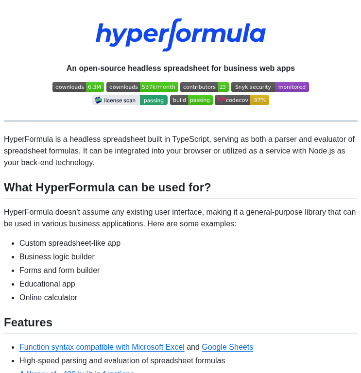 Handsontable Hyperformula screenshot