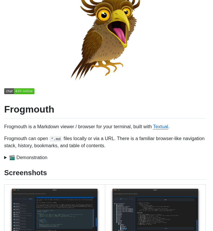 Textualize Frogmouth screenshot