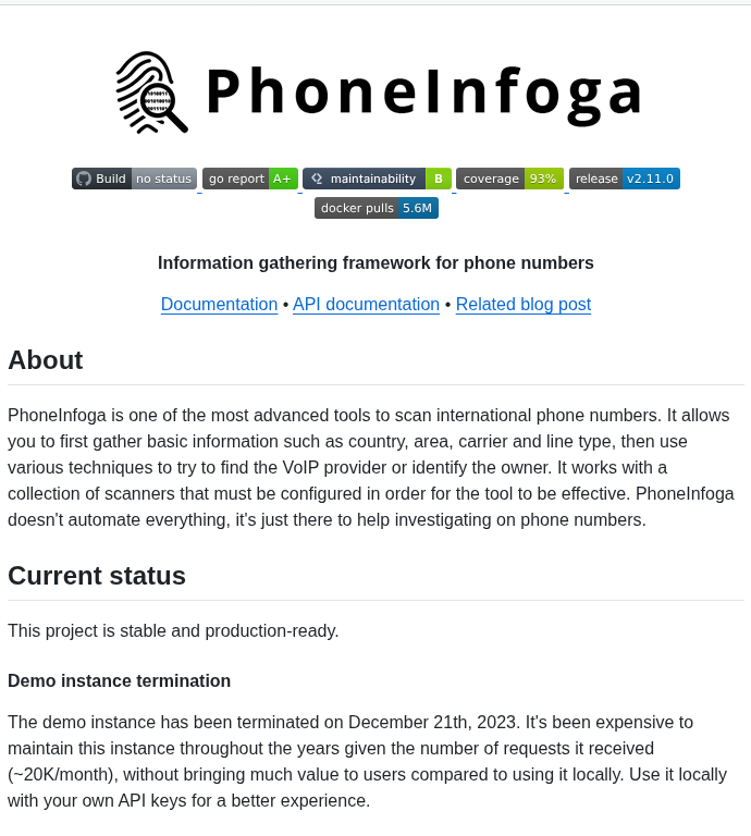 Sundowndev Phoneinfoga screenshot