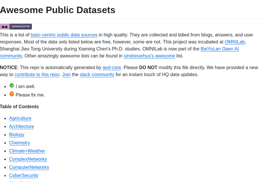 Awesomedata Awesome Public Datasets screenshot