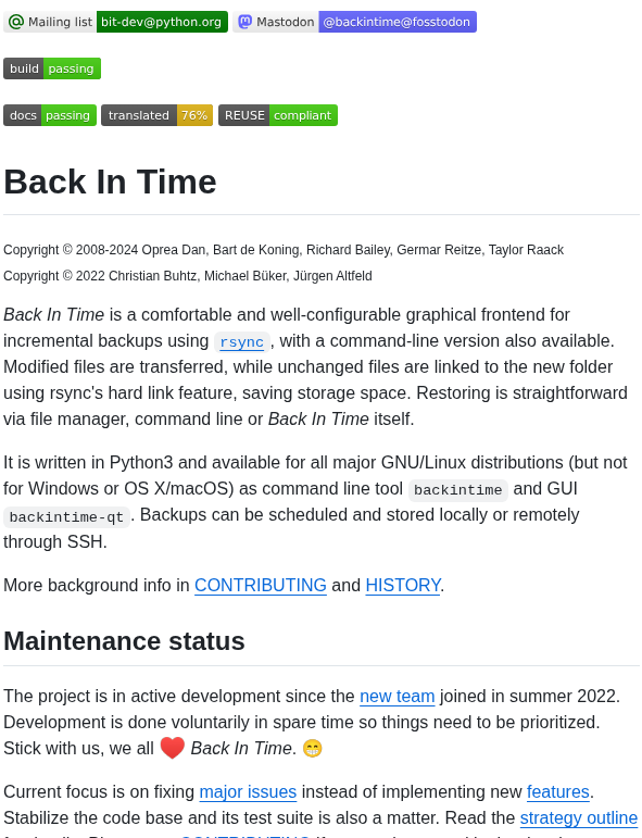 Bit Team Backintime screenshot