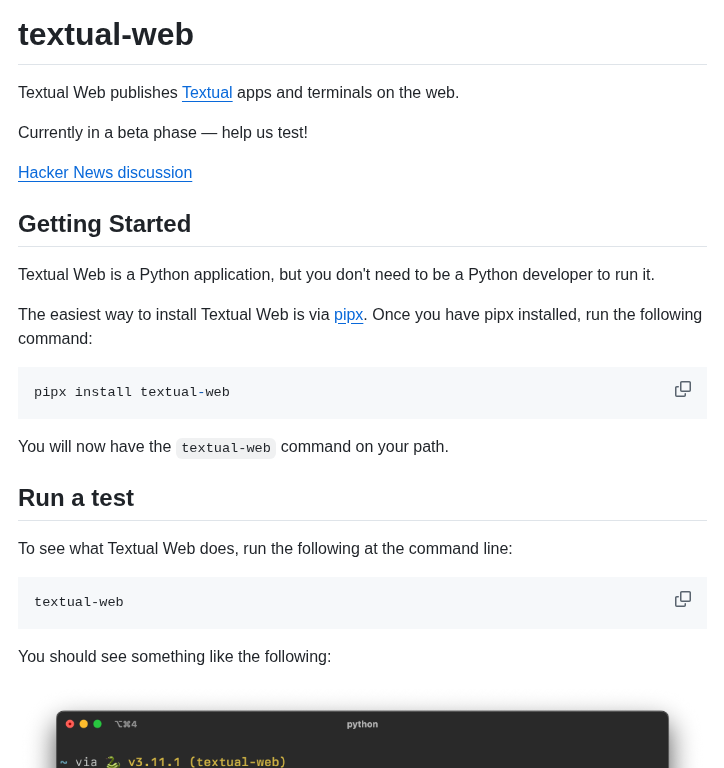 Textualize Textual Web screenshot