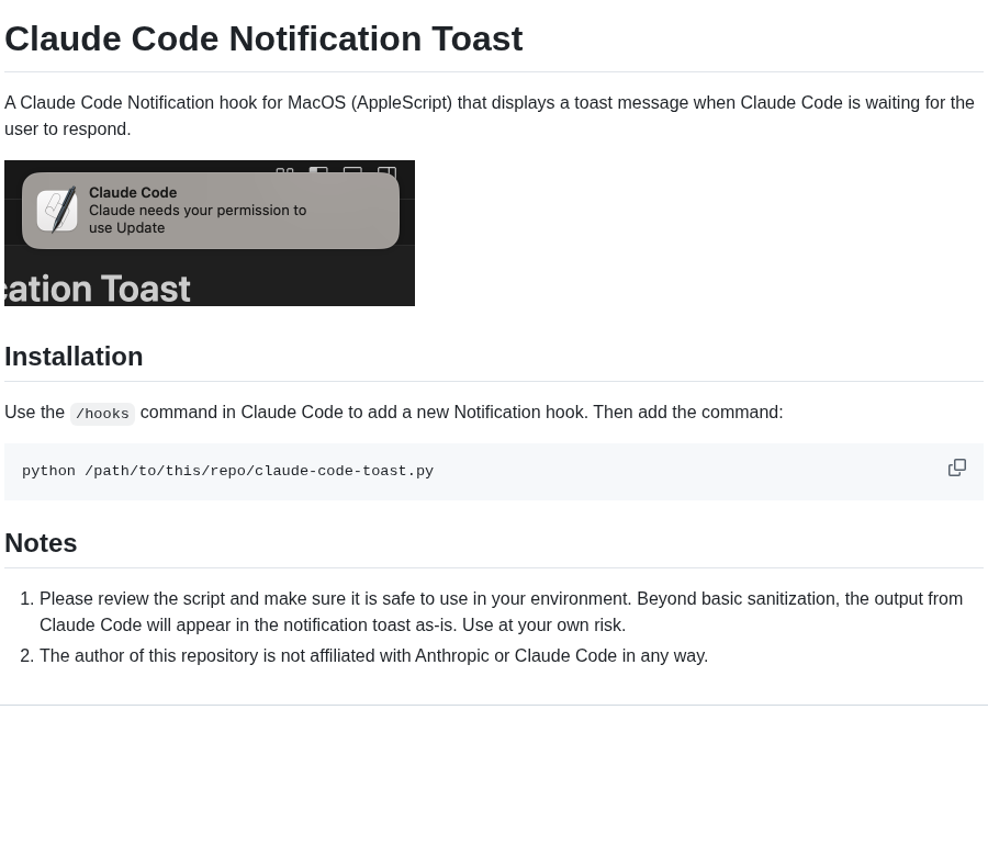 Eyalzh Claude Code Toast screenshot