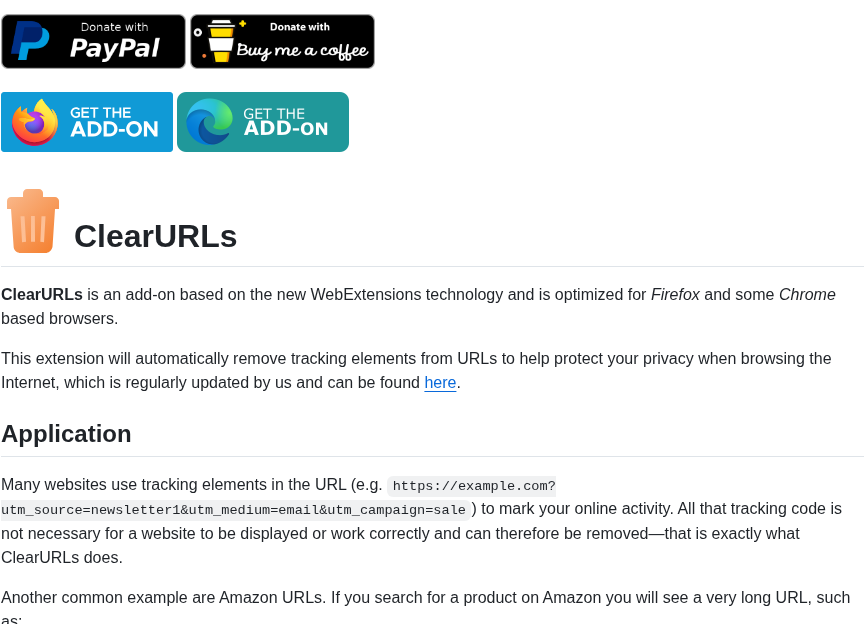 Clearurls Addon screenshot