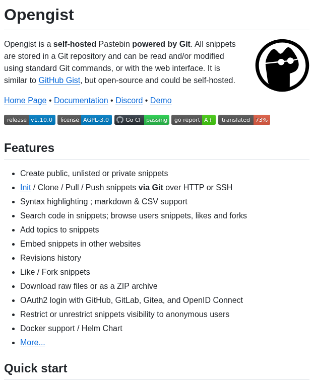 Thomiceli Opengist screenshot