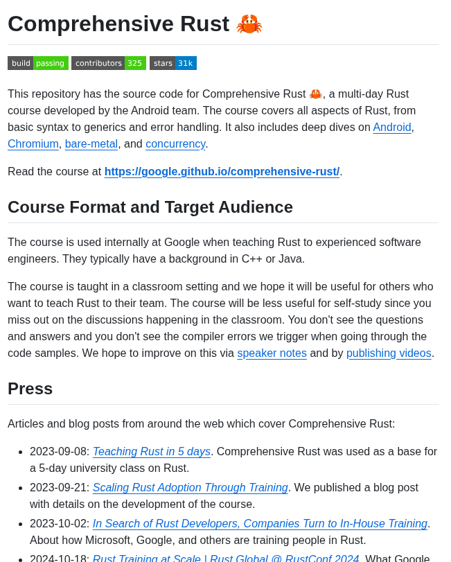 Google Comprehensive Rust screenshot
