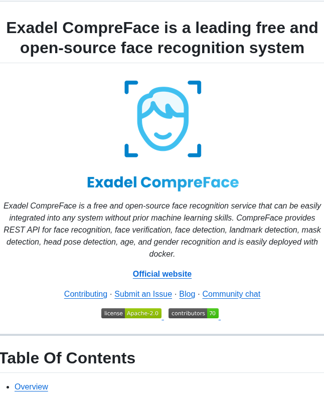 Exadel Inc Compreface screenshot