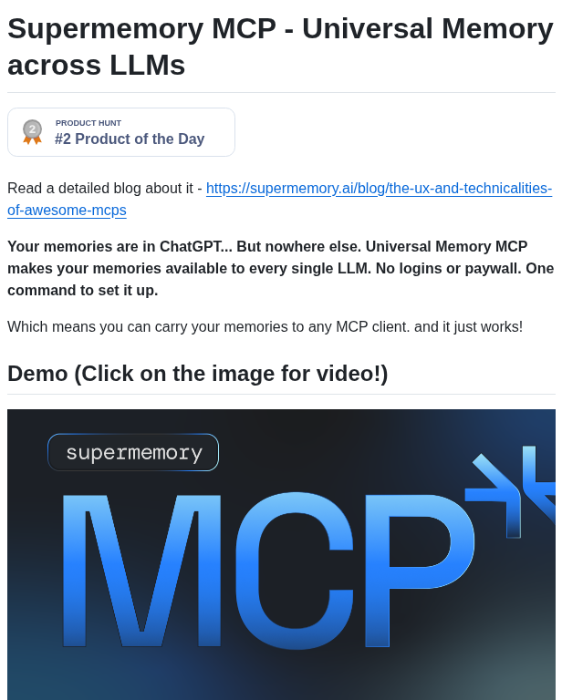 Supermemoryai Supermemory Mcp screenshot