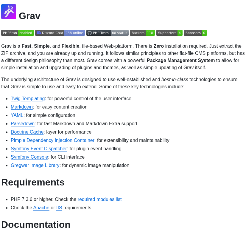 Getgrav Grav screenshot