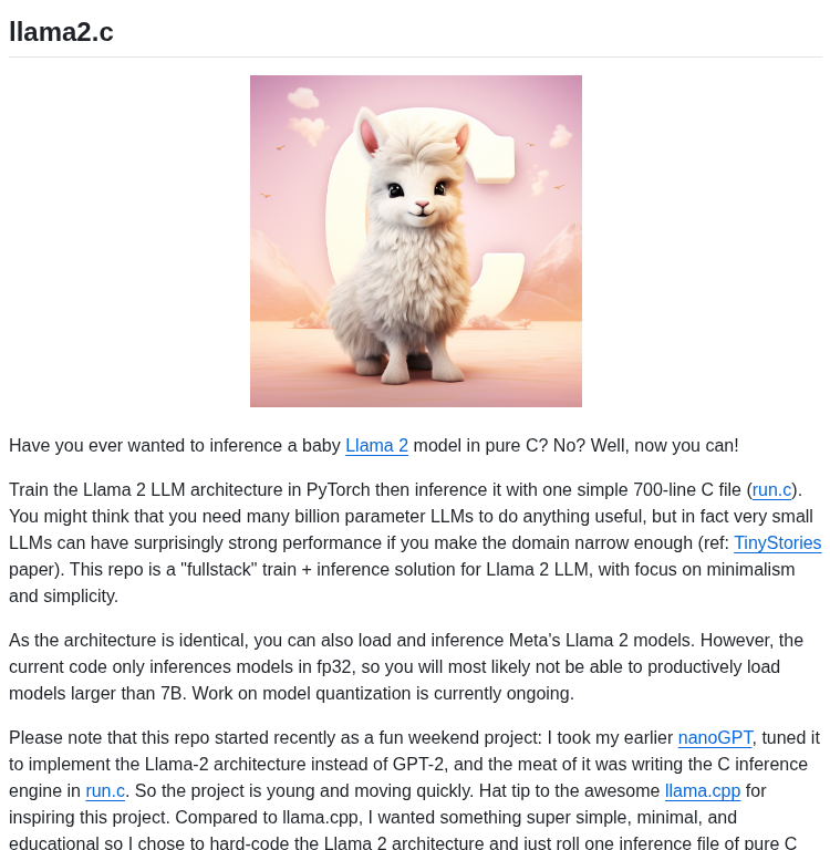 Karpathy Llama2.c screenshot