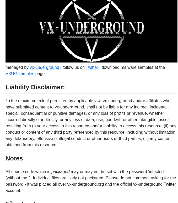 Vxunderground Malwaresourcecode screenshot