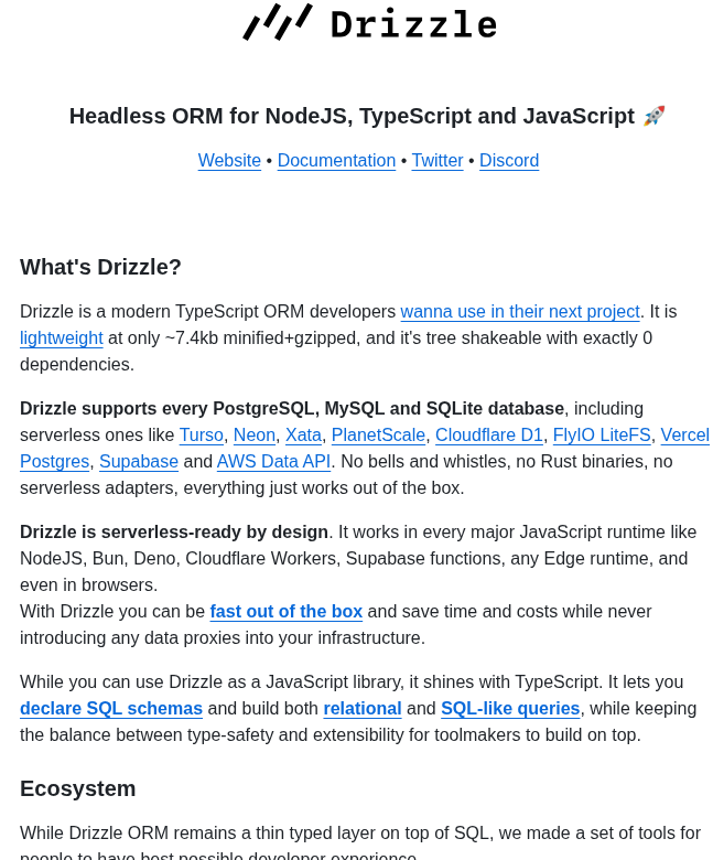 Drizzle Team Drizzle Orm screenshot