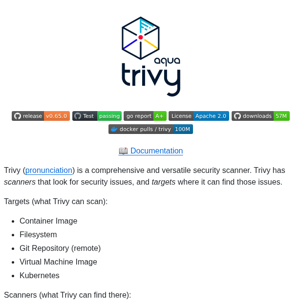 Aquasecurity Trivy screenshot