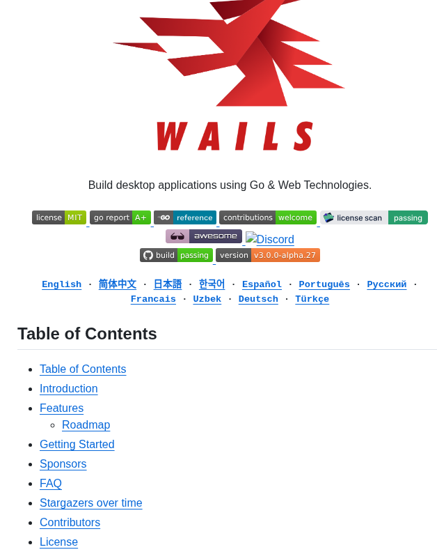 Wailsapp Wails screenshot