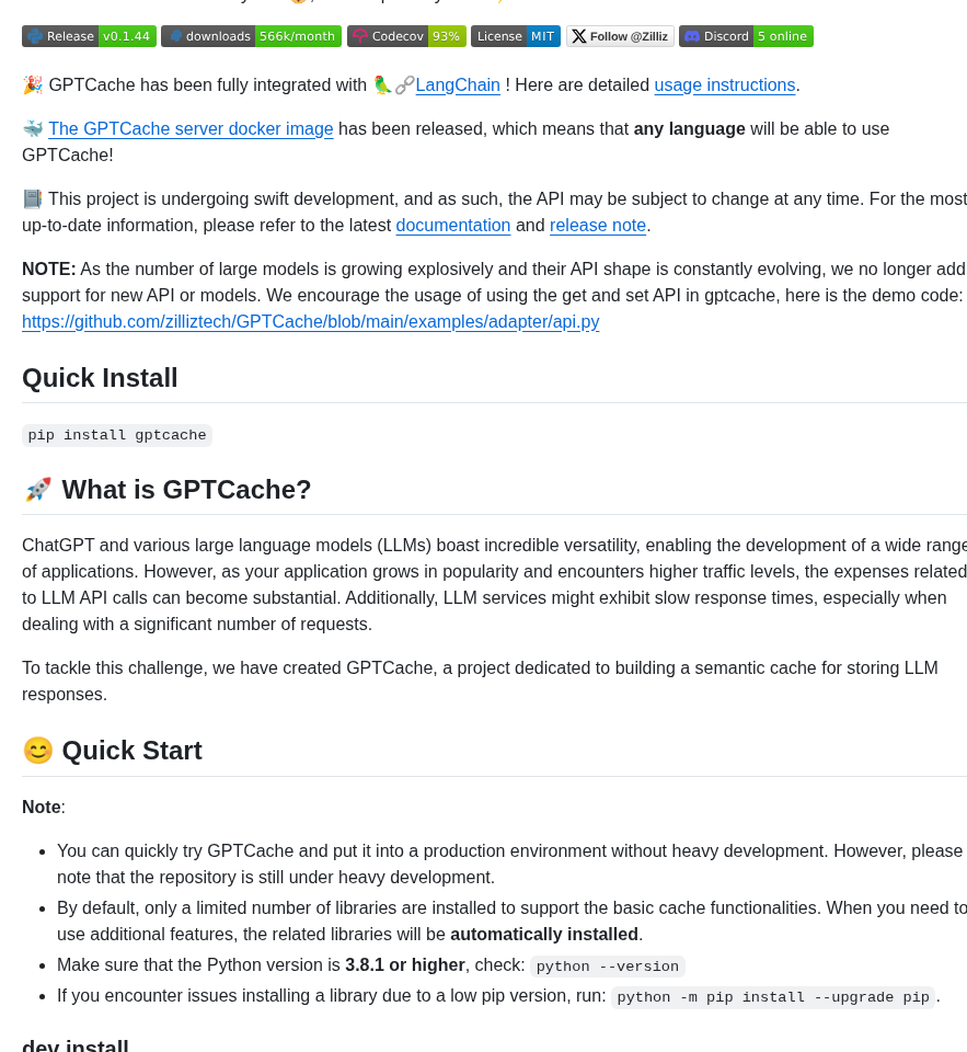 Zilliztech Gptcache screenshot