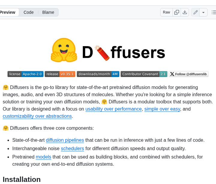 Huggingface Diffusers screenshot