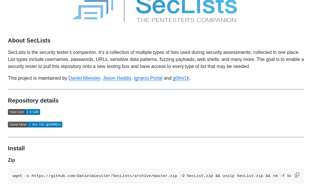 Danielmiessler Seclists screenshot