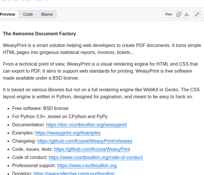 Kozea Weasyprint screenshot