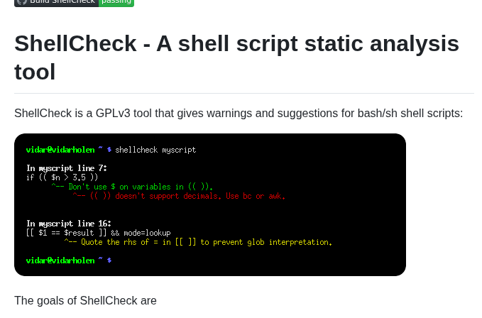 Koalaman Shellcheck screenshot