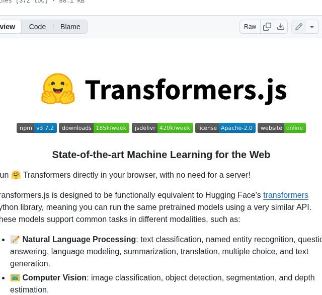 Huggingface Transformers.js screenshot
