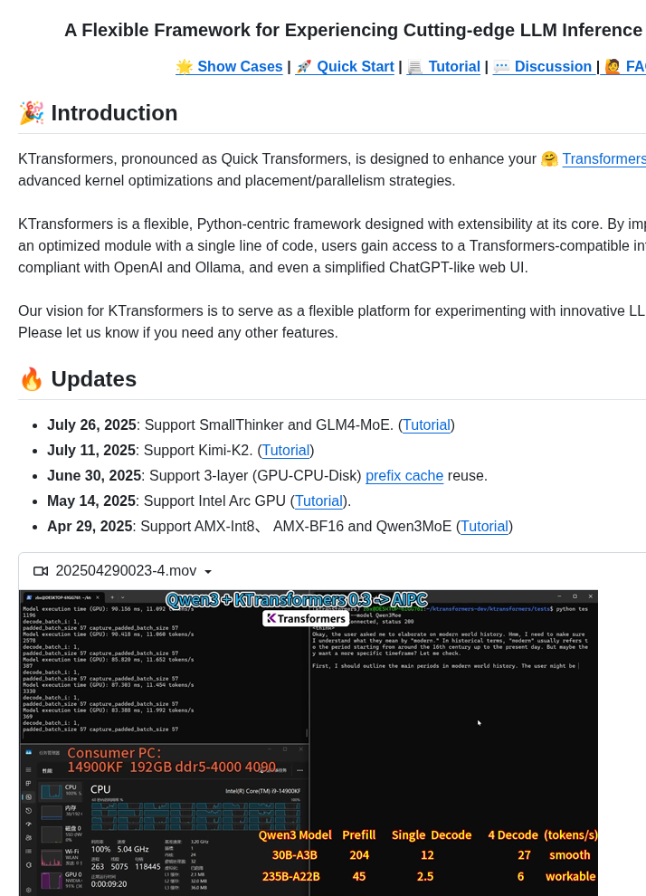 Kvcache Ai Ktransformers screenshot