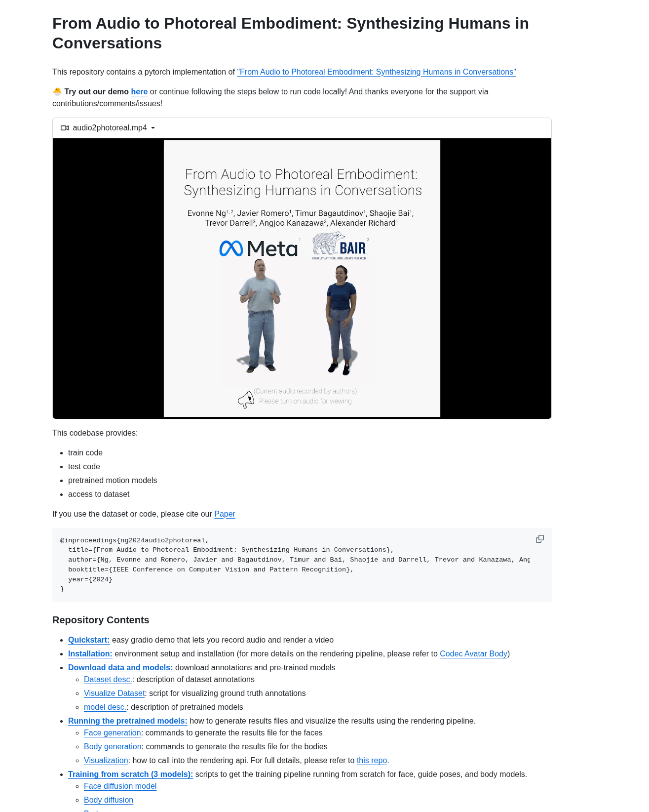 Facebookresearch Audio2photoreal screenshot