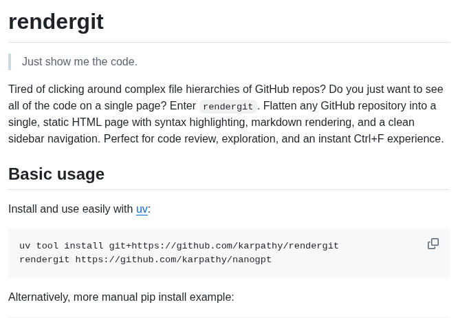 Karpathy Rendergit screenshot